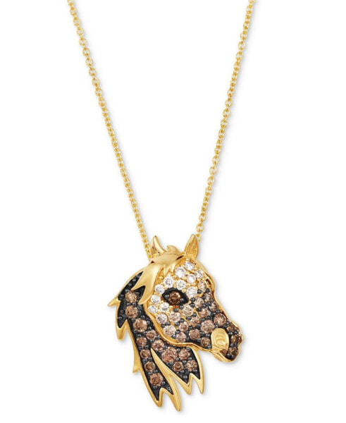 Chocolate Ombré Diamond Horse Adjustable 20" Pendant Necklace (1/2 ct. t.w.) in 14k Gold