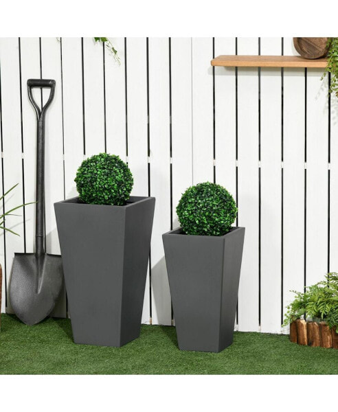 2-Pack Outdoor Planter Set, MgO Flower Pots with Drainage Holes, Durable & Stackable, for Entryway, Patio, Yard, Garden, Gray