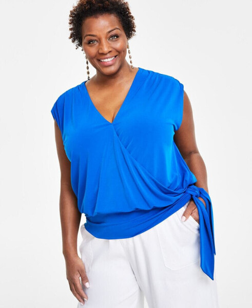 Plus Size Side-Tie Surplice Top, Created for Macy's