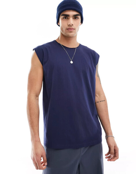 Brave Soul raw edge vest in navy