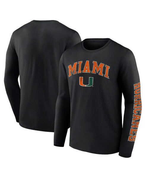 Men's Black Miami Hurricanes Distressed Arch Over Logo Long Sleeve T-shirt