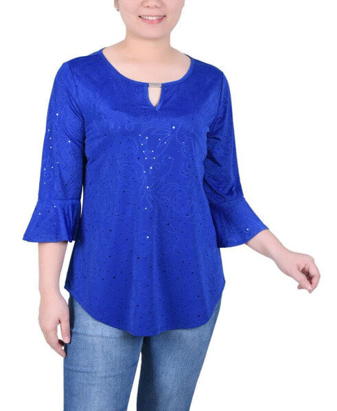 Petite 3/4 Bell Sleeve Top with Hardware