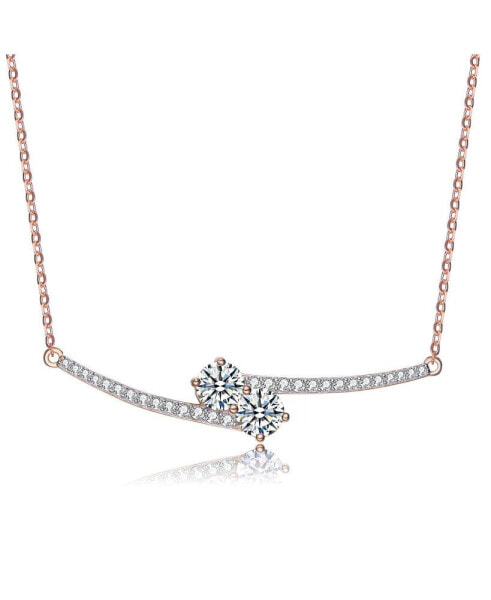 Sterling Silver Two Rods with Clear Cubic Zirconia Necklace