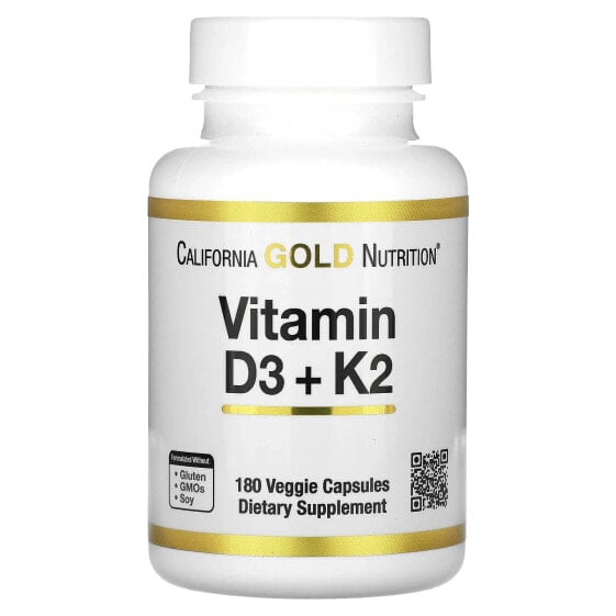 California Gold Nutrition, витамины D3 и К2, 180 растительных капсул