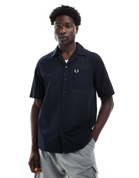 Fred Perry lightweight textured revere collared shirt in navy