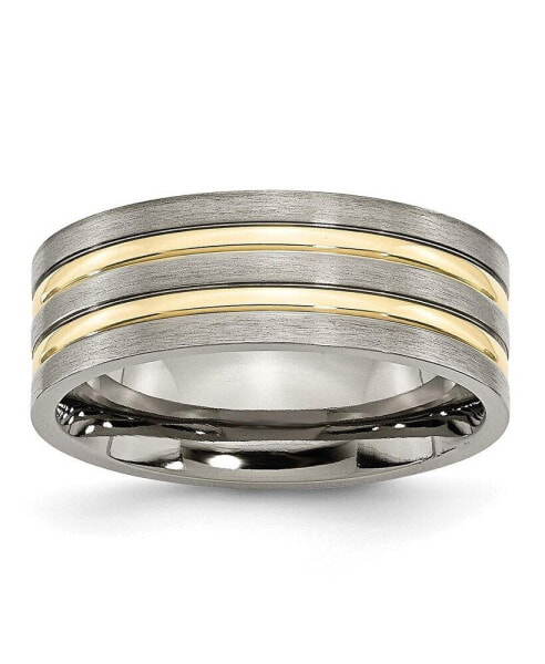 Titanium Brushed Yellow IP-plated Grooved Wedding Band Ring