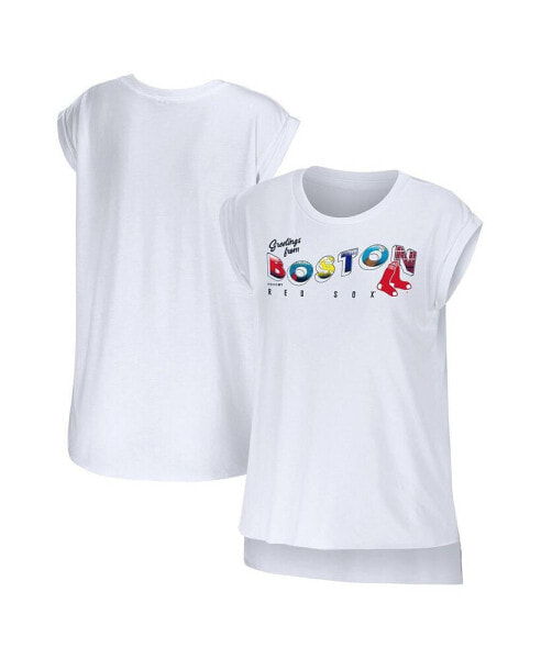 Women's White Boston Red Sox Greetings From T-shirt
