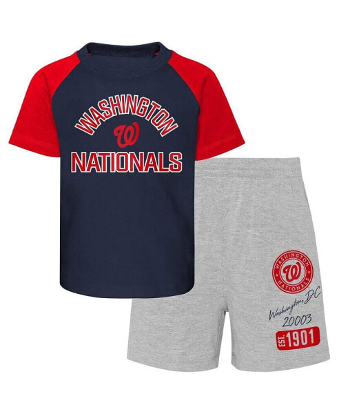 Комплект спортивный для мальчиков и девочек OuterStuff Washington Nationals Navy и Heather Gray "Groundout Baller Raglan" (футболка и шорты)