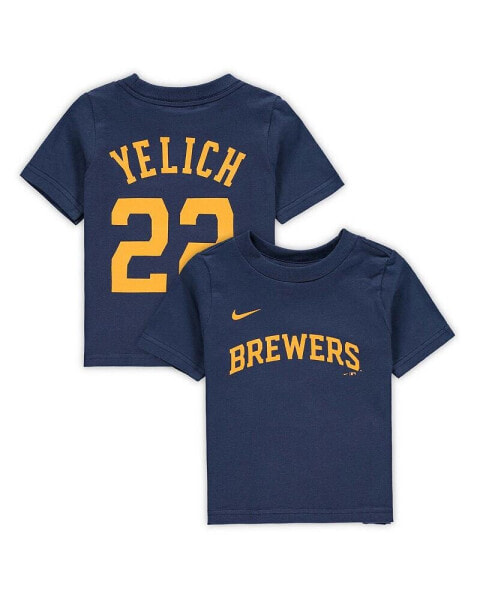 Infant Boys and Girls Christian Yelich Navy Milwaukee Brewers Player Name and Number T-shirt