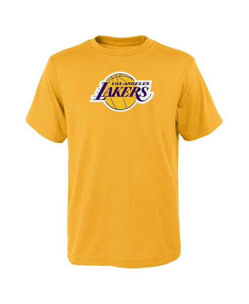 Big Boys and Girls Gold Los Angeles Lakers Primary Logo T-Shirt