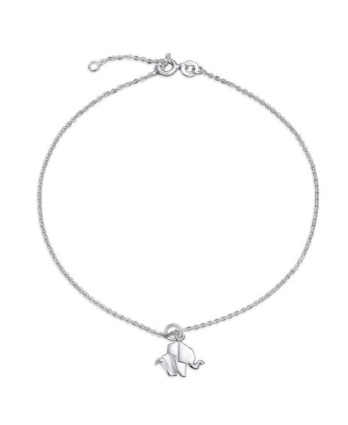 3D Geometric Origami Jewelry Animals Zoo Lucky Elephant Anklet Small Charm Dangle Ankle Bracelet For Women Sterling Silver Adjustable 9 To 10 Inch