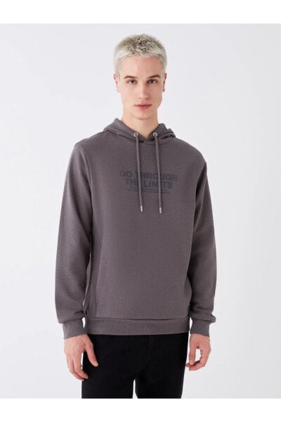 Uzun Kollu Baskılı Erkek Hoodie