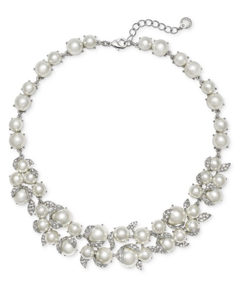 Silver-Tone Crystal & Imitation Pearl Statement Necklace, 17" + 2" extender, Created for Macy's