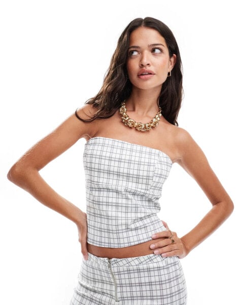 ASOS DESIGN bandeau fitted top in check co ord