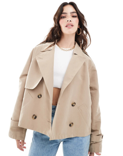 Vero Moda short boxy trench coat in beige