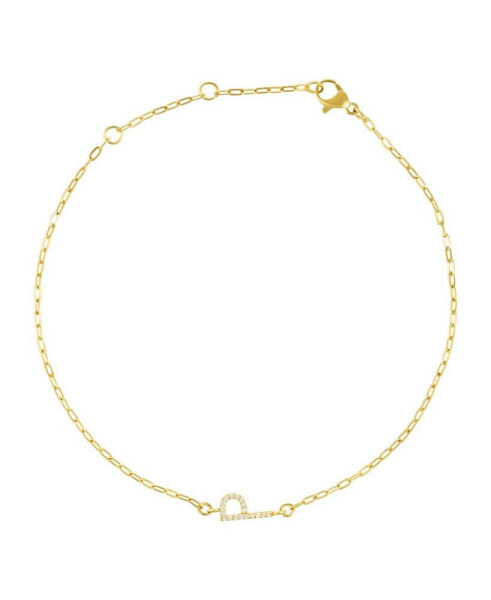 Gold Cubic Zirconia Pave Sideways Initial Anklet