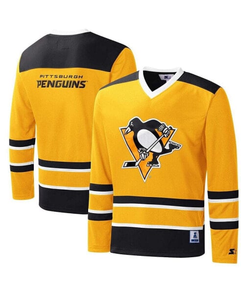 Men's Gold, Black Pittsburgh Penguins Cross Check Jersey V-Neck Long Sleeve T-shirt