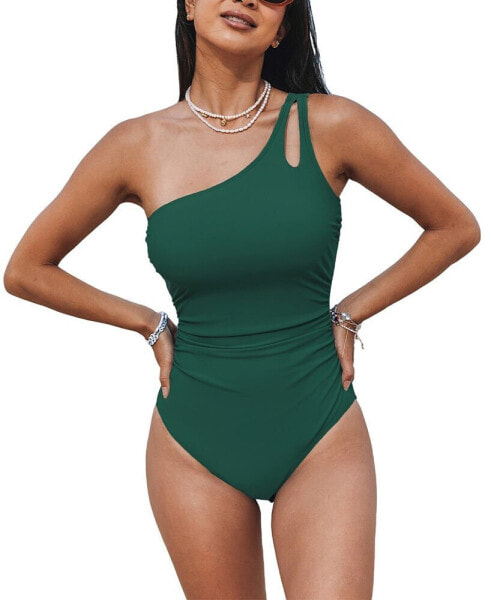 Women's Tummy Control One Shoulder Cutout Slimming One Piece Swimsuit