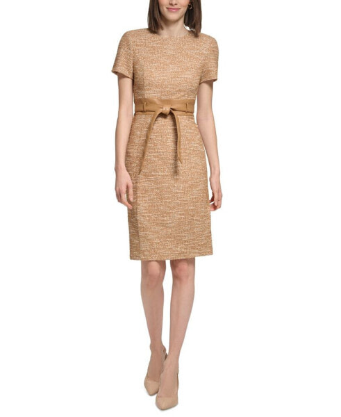 Women's Tweed Belted Sheath Dress