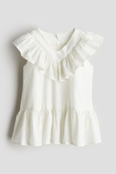 Flounce-trimmed Linen-blend Dress