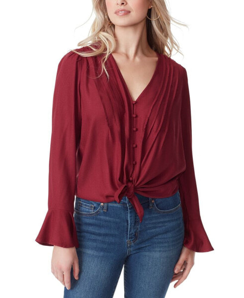 Women's Cecily Pleated Button-Down Tie-Front Blouse