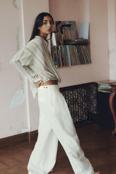 WIDE-LEG LINEN-BLEND TROUSERS