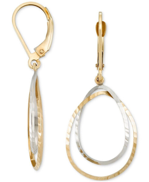 Textured Double Teardrop Leverback Drop Earrings in 10k Two-Tone Gold
