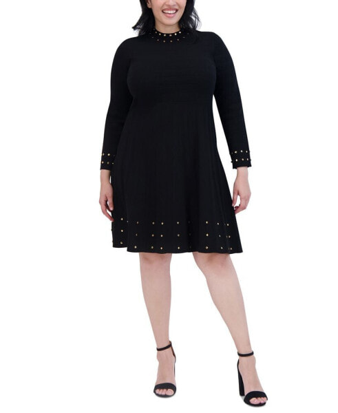 Plus Size Studded Mock-Neck Dress