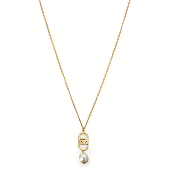 Fashion Gold Plated Logo Pearl Necklace LJ2208