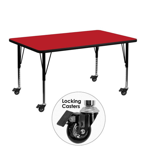 Mobile 24''W X 48''L Rectangular Red Hp Laminate Activity Table - Height Adjustable Short Legs
