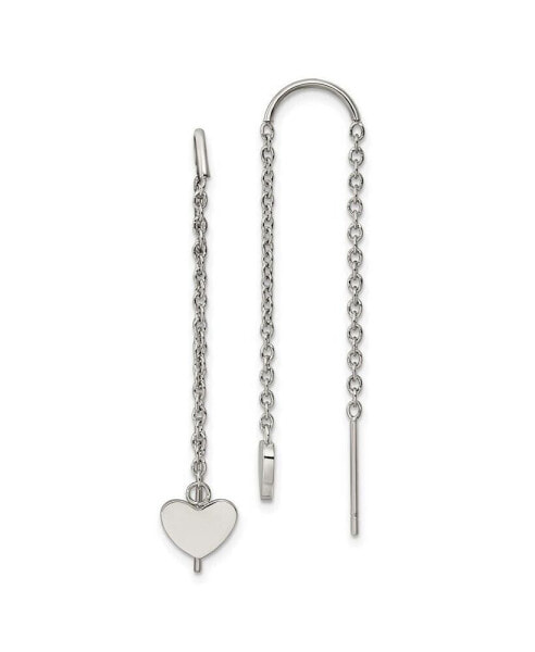 Stainless Steel Polished Threader Heart Dangle Earrings