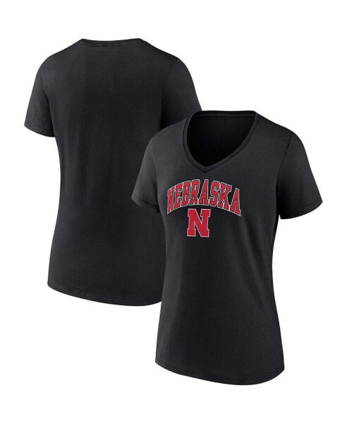 Women's Black Nebraska Huskers Evergreen Campus V-Neck T-shirt