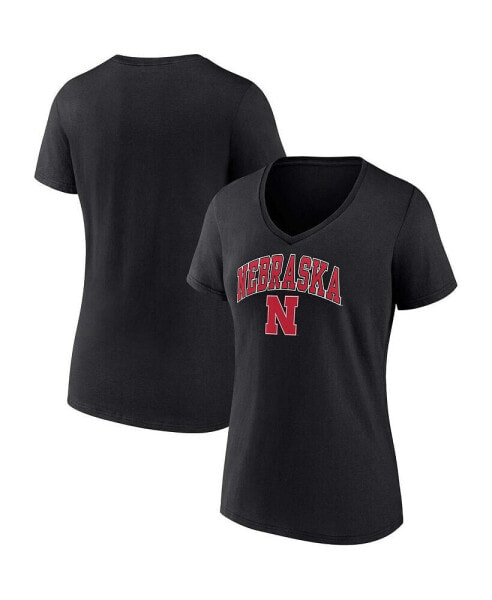 Футболка женская Fanatics Nebraska Huskers черная Evergreen V-Neck