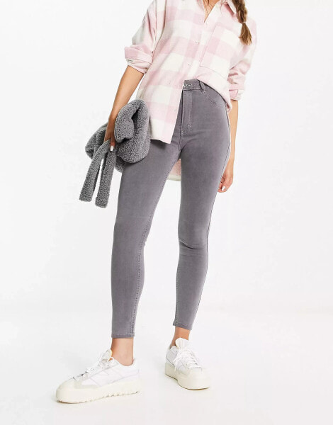 Pull&Bear super skinny high waisted jeans in grey