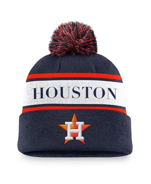 Men's Navy Houston Astros Team Stripe Peak Cuffed Knit Hat with Pom