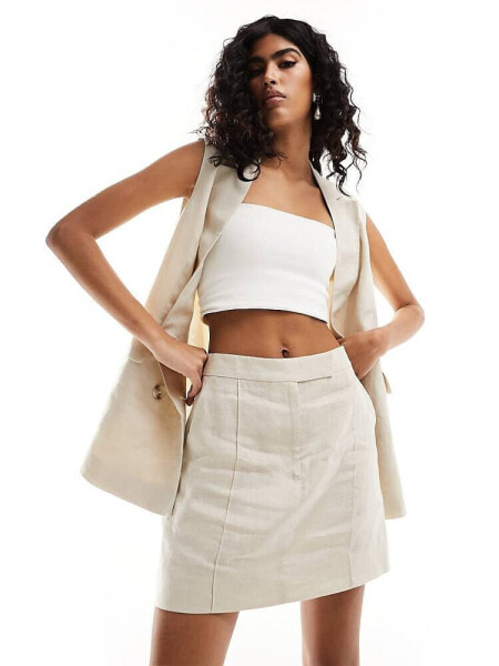 Forever New tailored linen co-ord mini skirt in beige