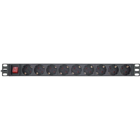 InLine 19" socket strip - 9-way earthing contact - with switch - 2m - black