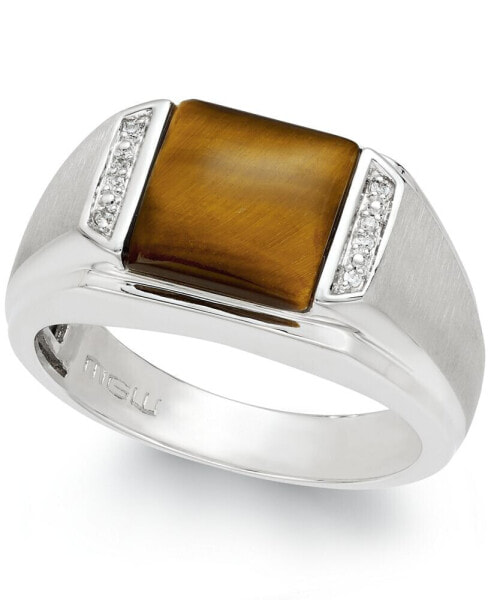Men's Tiger's Eye and Diamond Accent Ring in Sterling Silver