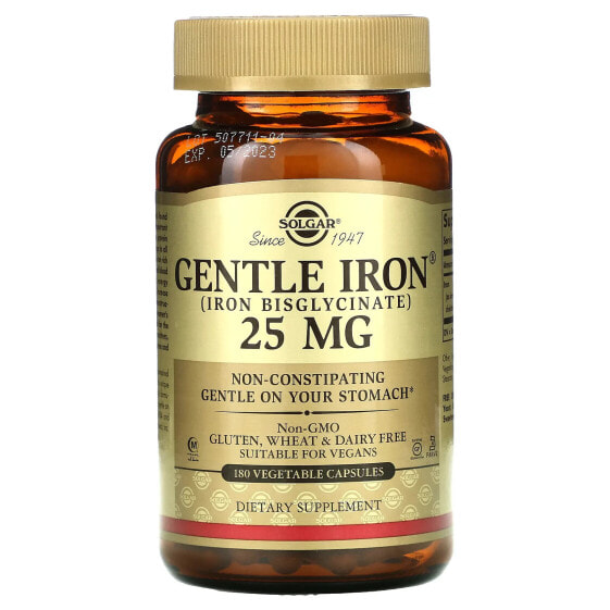 Solgar, Gentle Iron, 25 мг, 180 растительных капсул