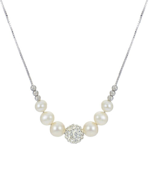 Cultured Freshwater Pearl (6 - 8-1/2mm) & Crystal 18" Statement Necklace in Sterling Silver