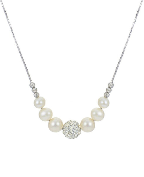 Macy's cultured Freshwater Pearl (6 - 8-1/2mm) & Crystal 18" Statement Necklace in Sterling Silver