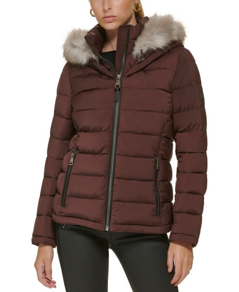 Women's Faux-Fur-Trim Hooded Puffer Coat