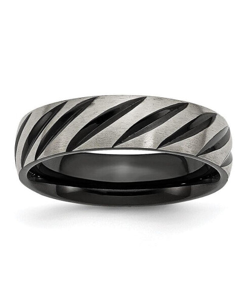 Titanium Brushed Black IP-plated Grooved Wedding Band Ring