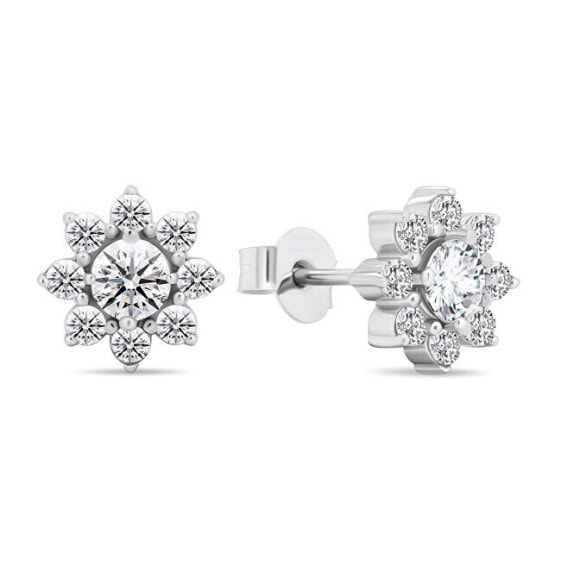 Decent silver earrings with zircons Flowers EA577W