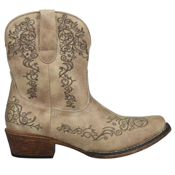 Roper Riley Scroll Embroidered Snip Toe Cowboy Womens Beige Casual Boots 09-021