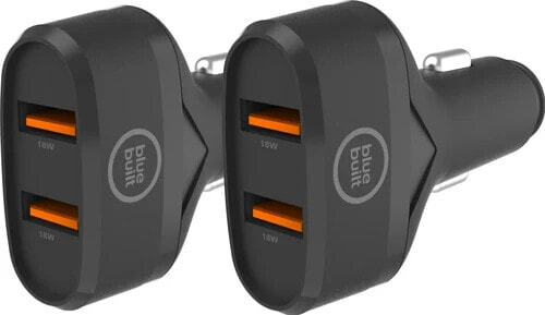 BlueBuilt Quick Charge Car Charger with 2 USB-A Ports 18W Black Duo Pack