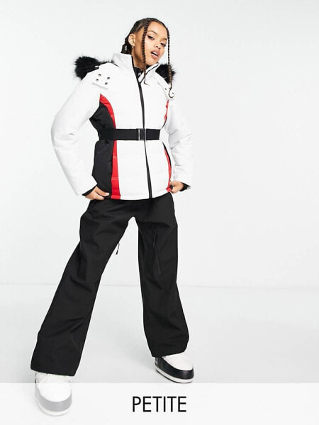 Зимняя куртка с капюшоном и искусственным мехом Threadbare Fitness Petite "Ski-Pufferjacke" (белая)
