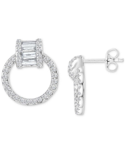 Cubic Zirconia Round & Baguette Doorknocker Drop Earrings