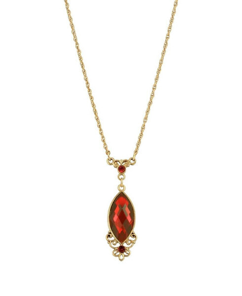 Women's Gold Tone Red Filigree Pendant Necklace