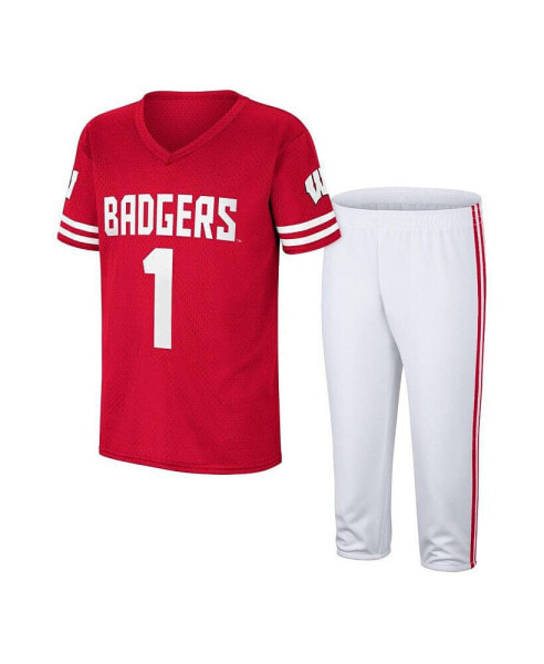 Big Boys Red, White Wisconsin Badgers Football Jersey and Pants Set